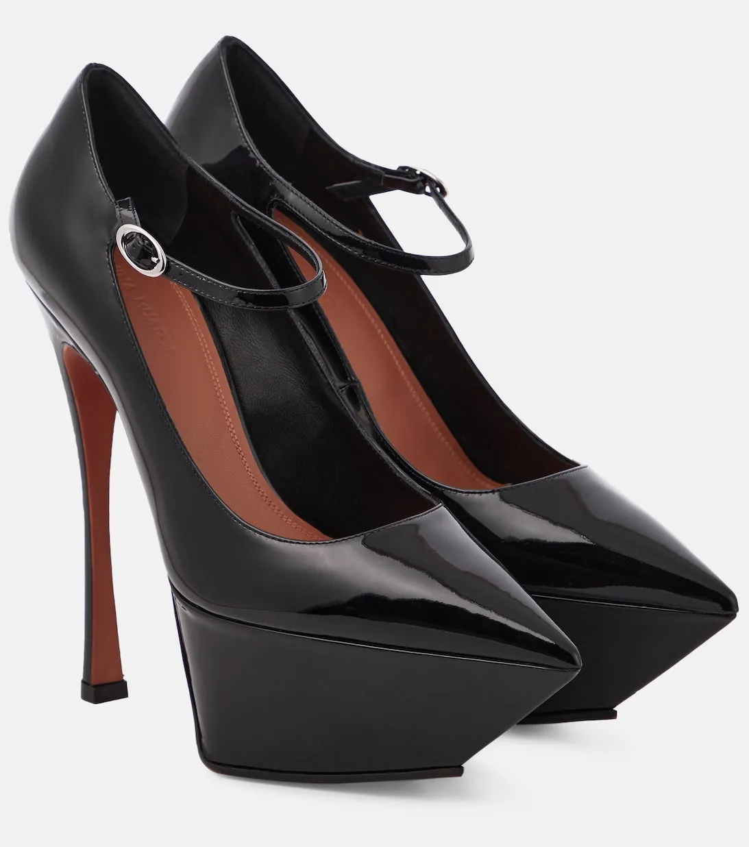 Amina Muaddi Yigit Patent Leather Platform Pumps, Black