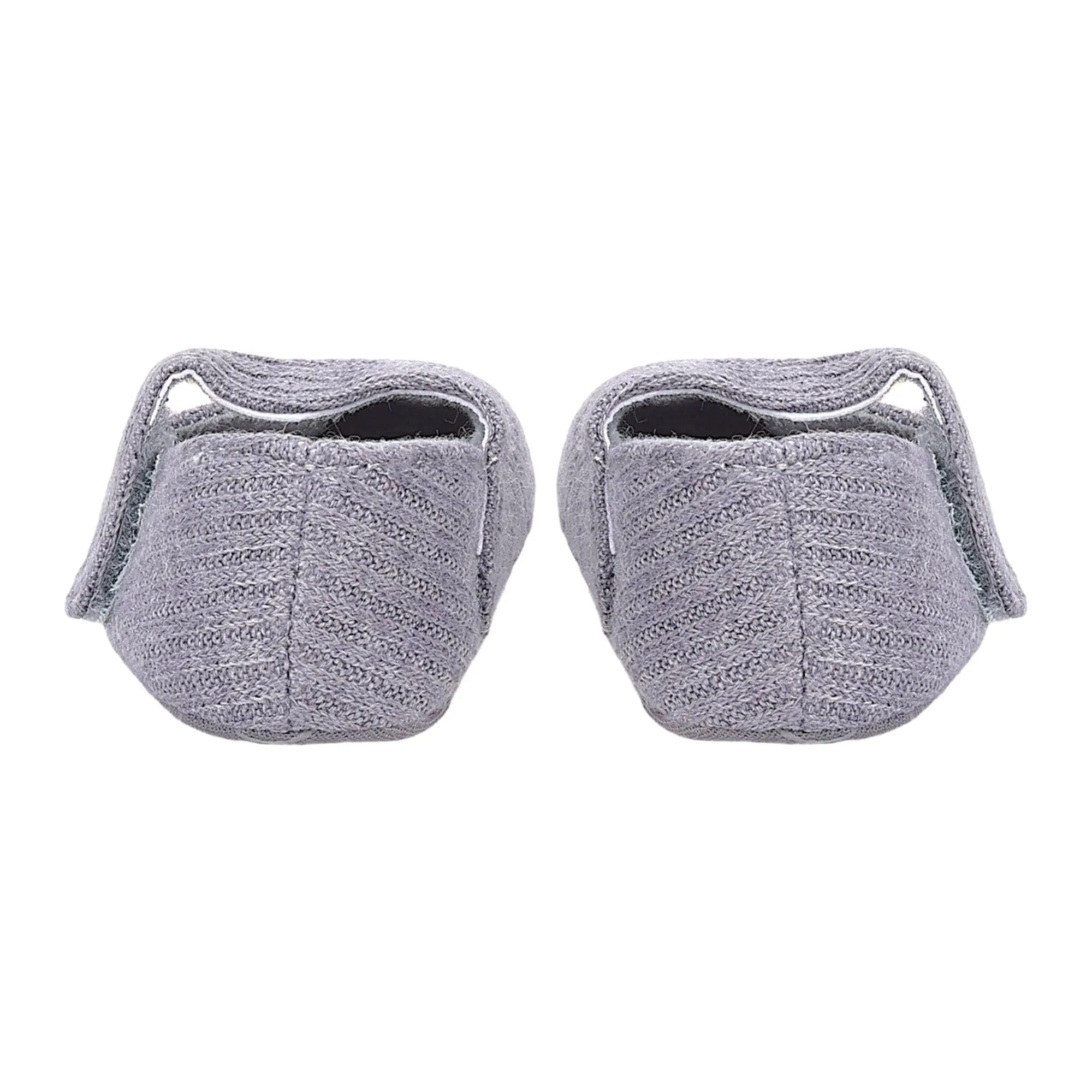 Baby Moo 3D Flower Button Velcro Strap Anti-Skid Ballerina Booties - Grey