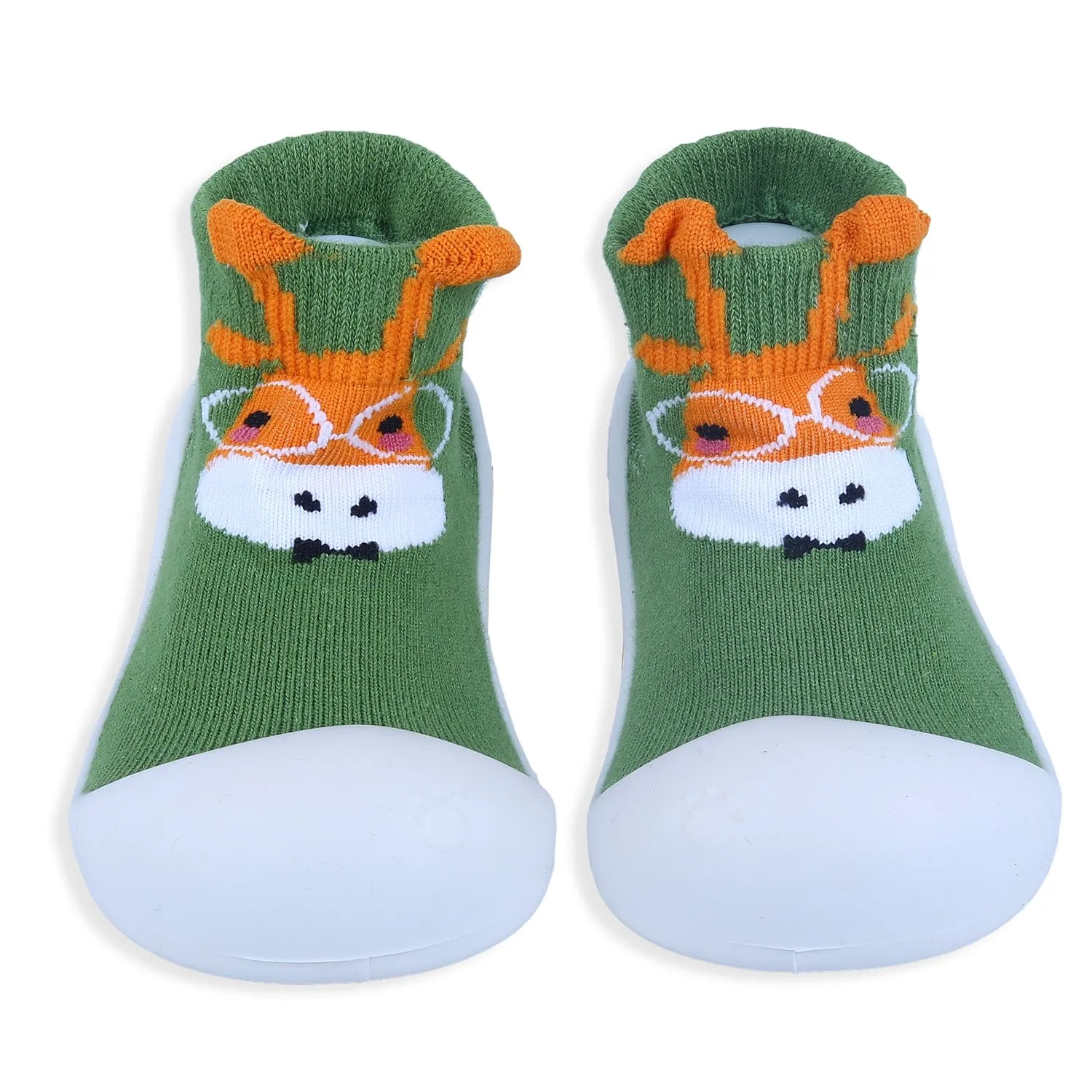 Baby Moo Cartoon Animal Rubber Comfortable Sole Slip-On Sock Shoes - Green