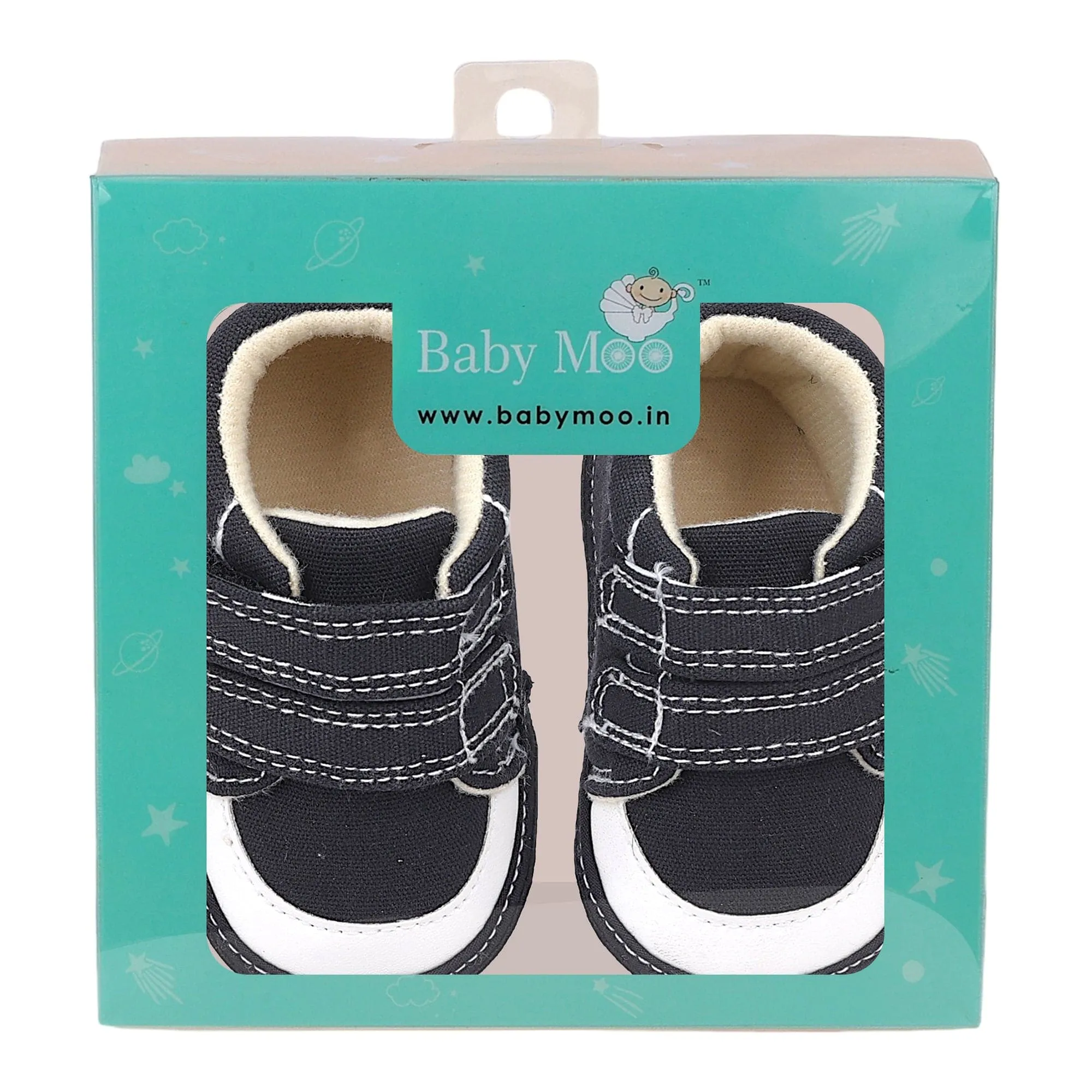 Baby Moo Casual Hook Loop Anti-Skid Classic Canvas Sneakers - Black