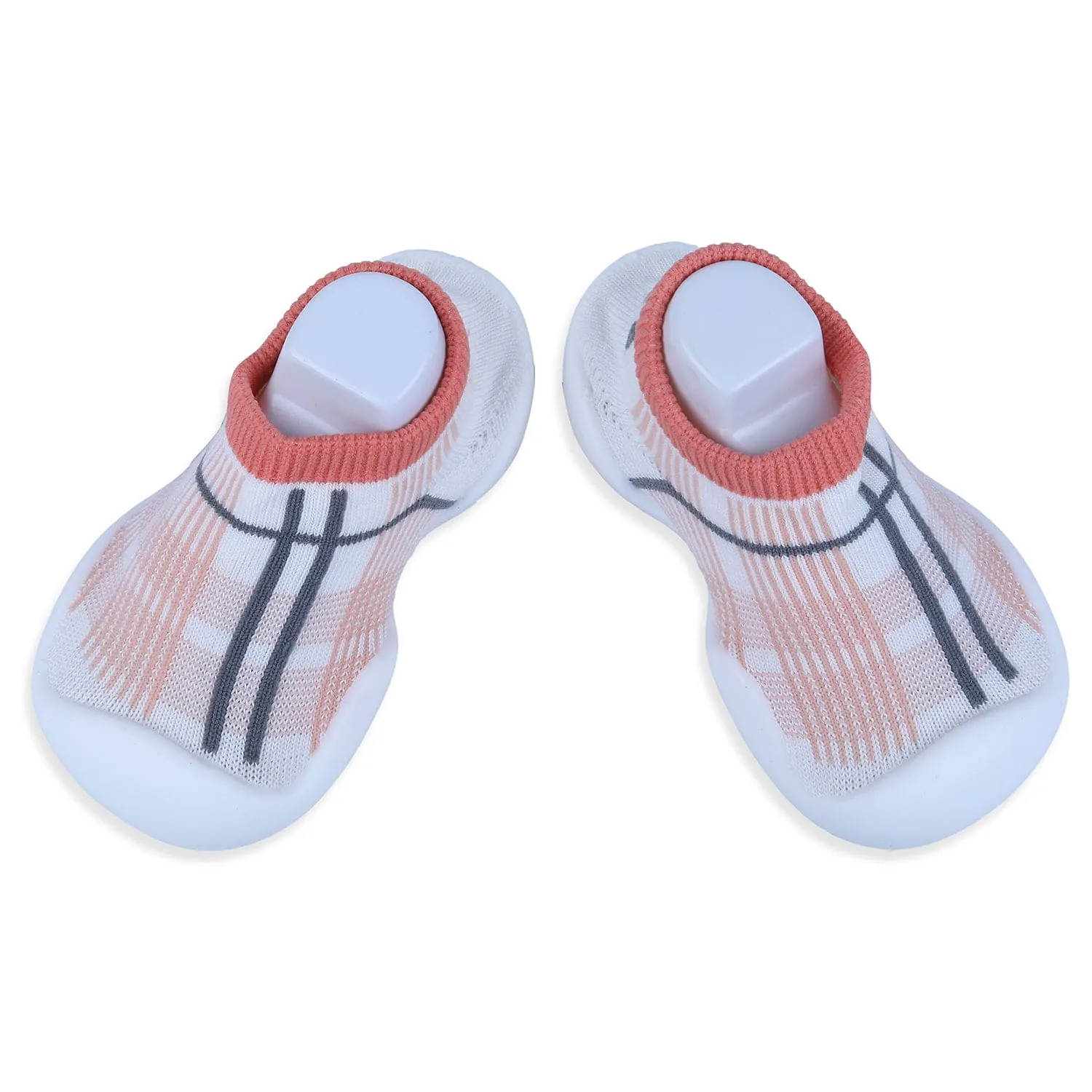 Baby Moo Checked Rubber Comfortable Sole Slip-On Sock Shoes - Peach