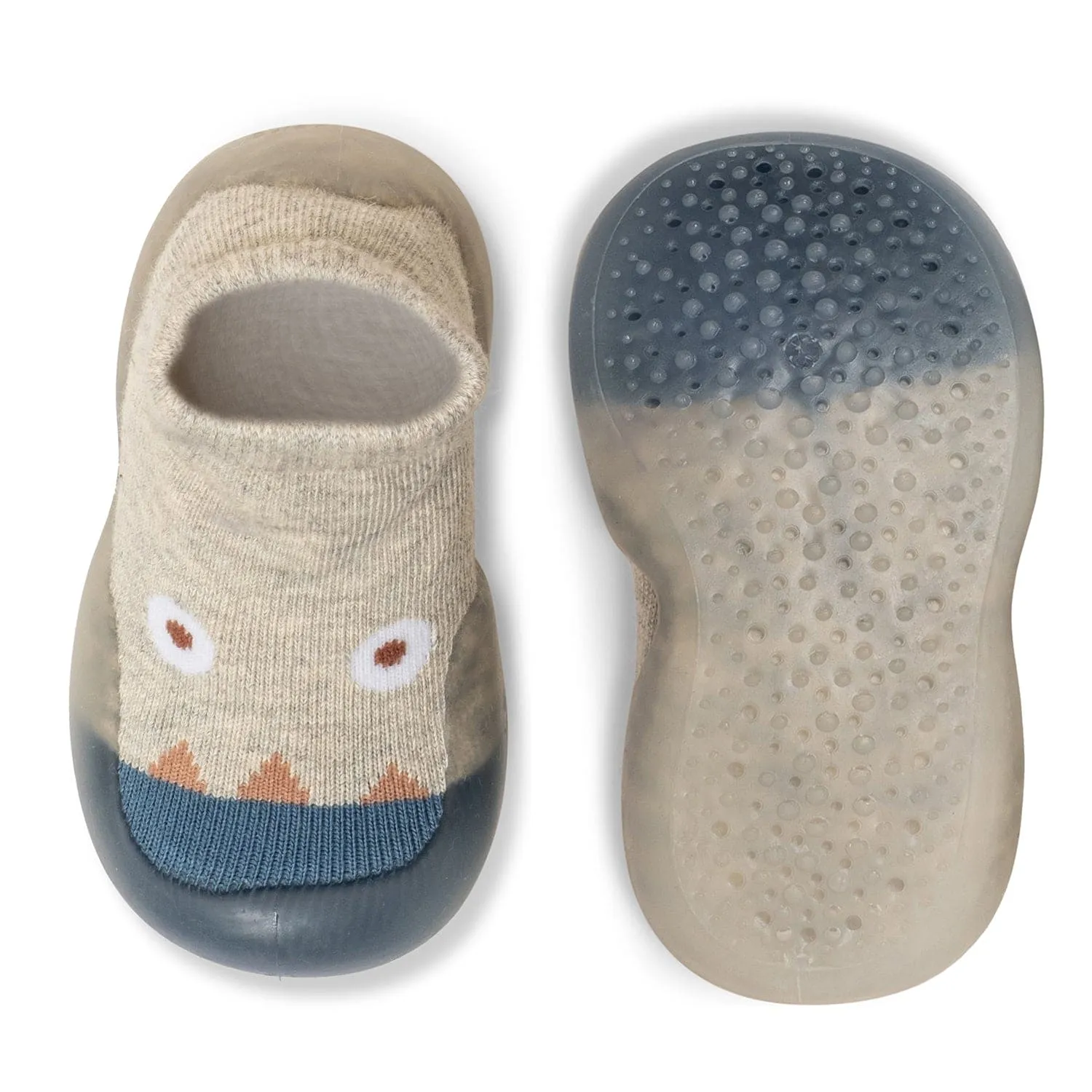 Baby Moo Cute Eye Anti-Skid Rubber Sole Comfy Slip-On Sock Shoes - Grey