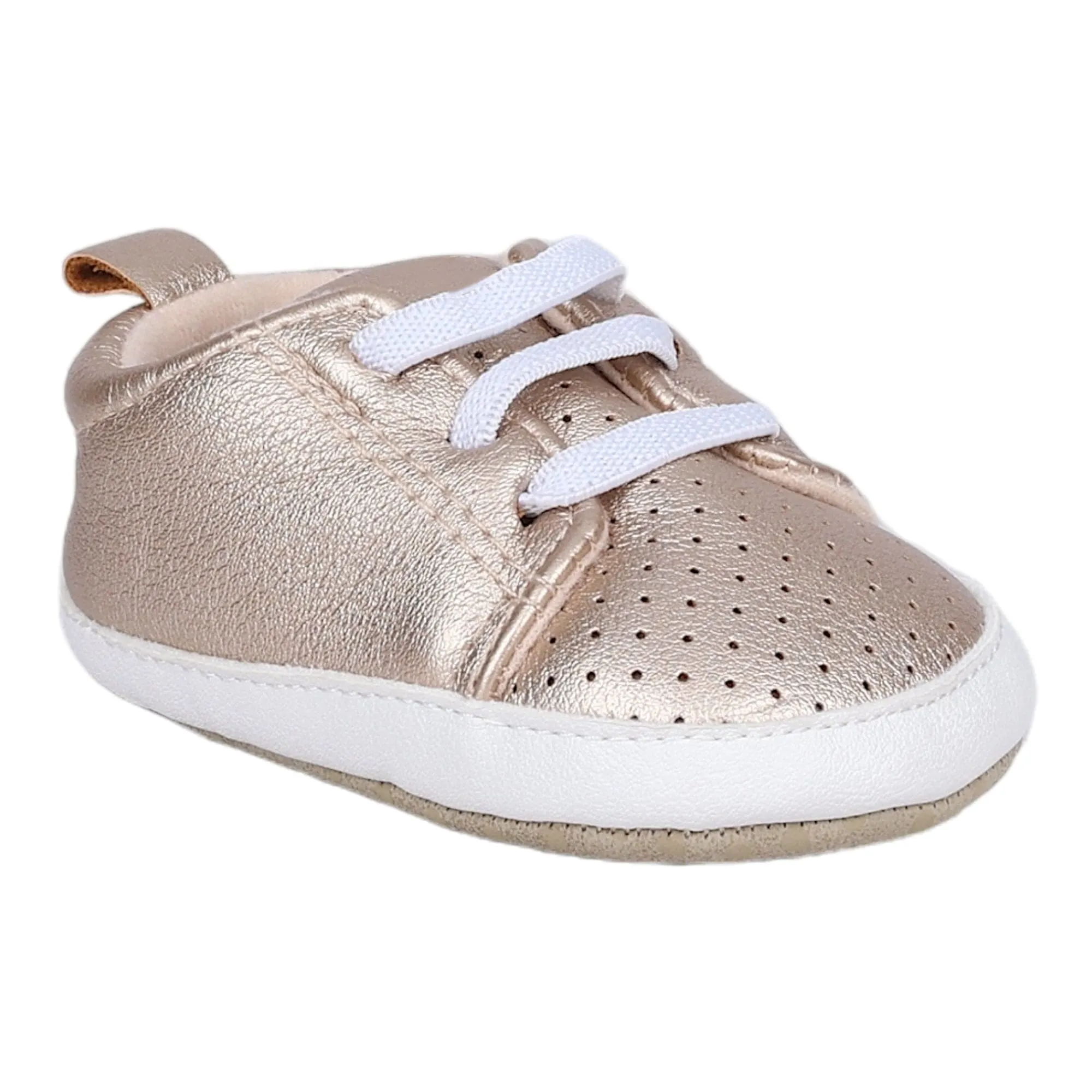 Baby Moo Dotted Breathable Lace-Up Design Anti-Skid Vegan Leather Sneakers - Gold