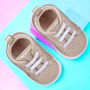 Baby Moo Dotted Breathable Lace-Up Design Anti-Skid Vegan Leather Sneakers - Gold