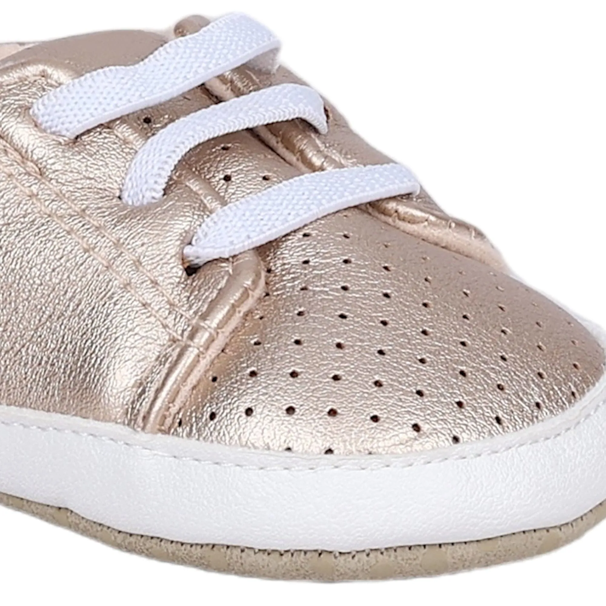 Baby Moo Dotted Breathable Lace-Up Design Anti-Skid Vegan Leather Sneakers - Gold