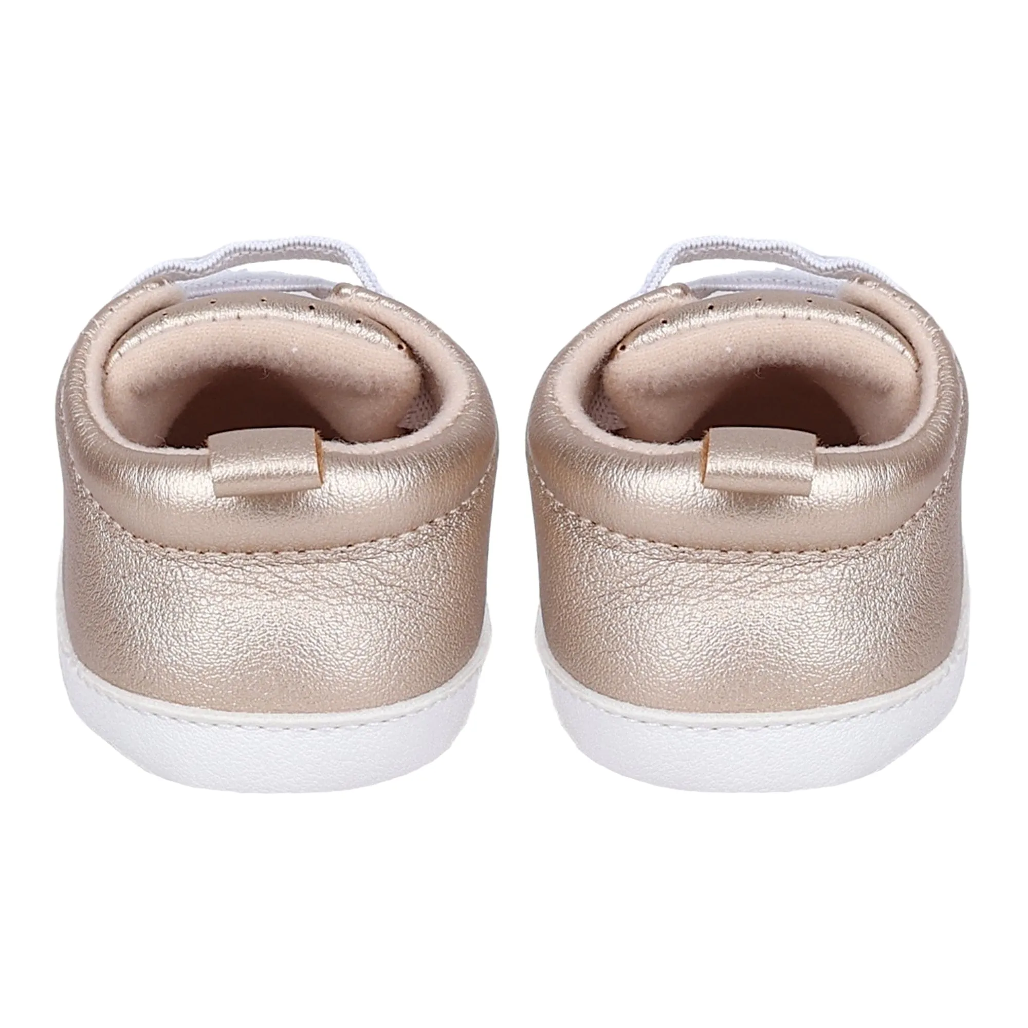 Baby Moo Dotted Breathable Lace-Up Design Anti-Skid Vegan Leather Sneakers - Gold