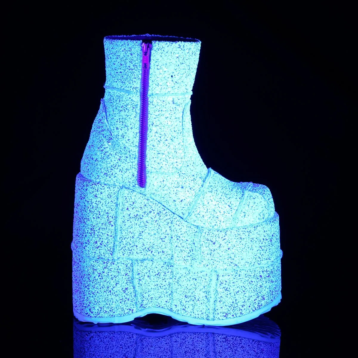 Demonia STACK-201G | White Glitter Unisex Boots