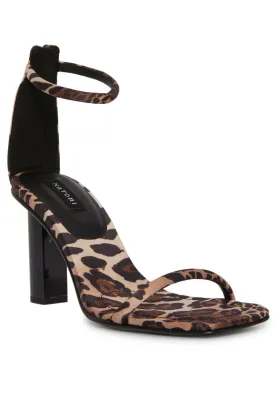 Glow Luxe Leopard Satin Block Heel Sandal