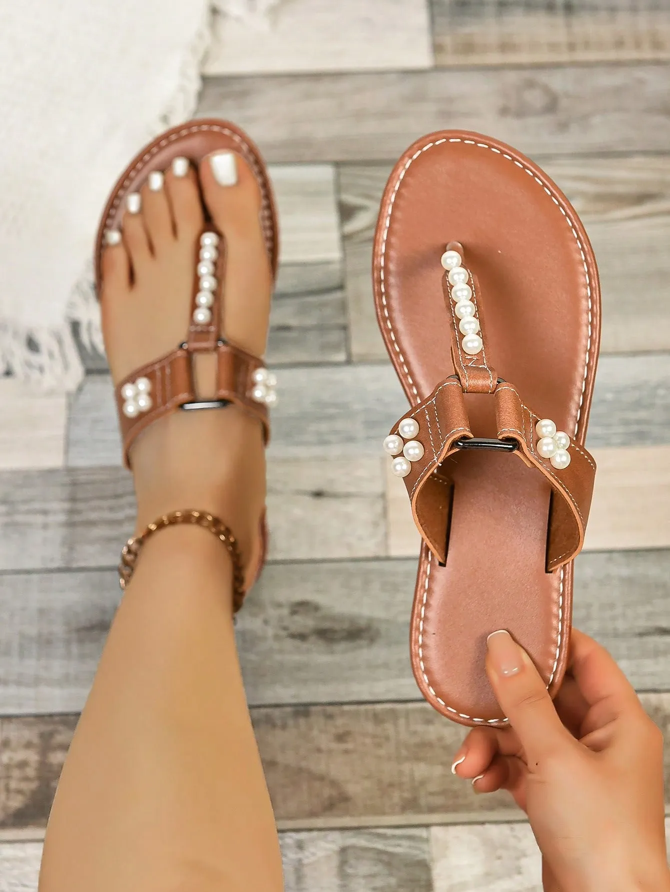 Pearl Roman Flat Sandals Shoes