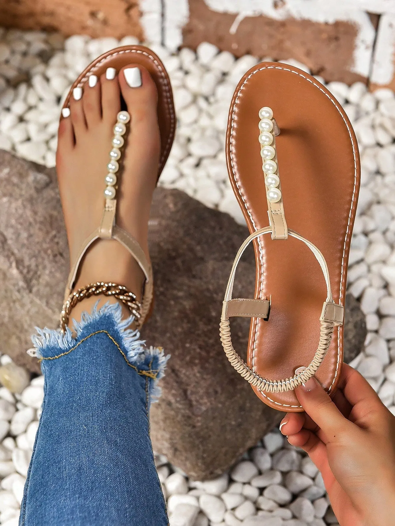 Pearl Roman Flat Sandals Shoes