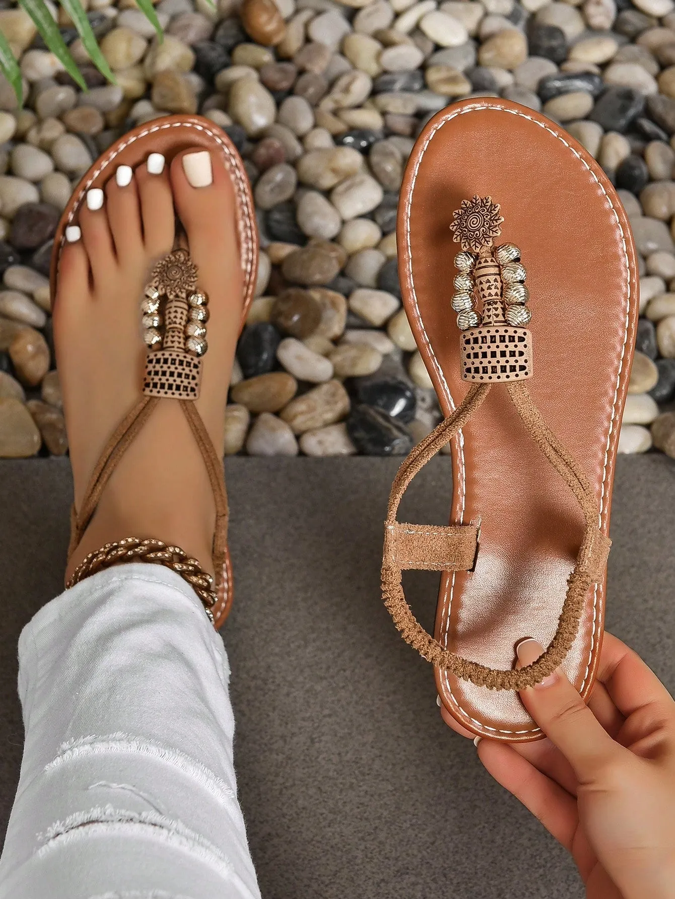 Pearl Roman Flat Sandals Shoes