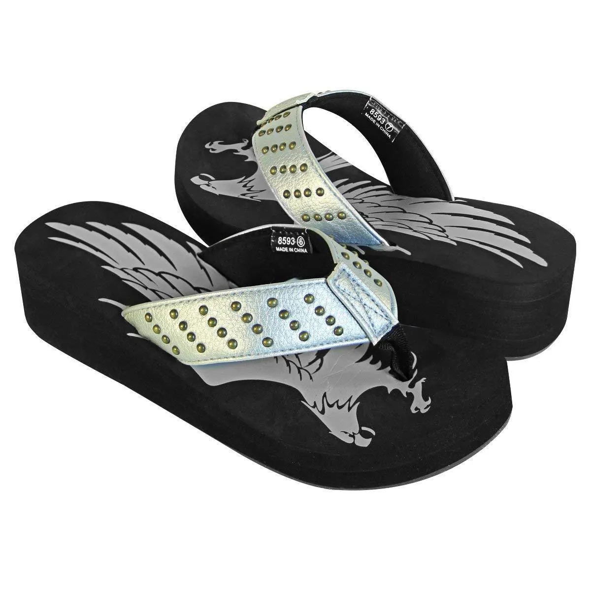 Xelement LU8593 Women's Silver Studded Eagle Sandals